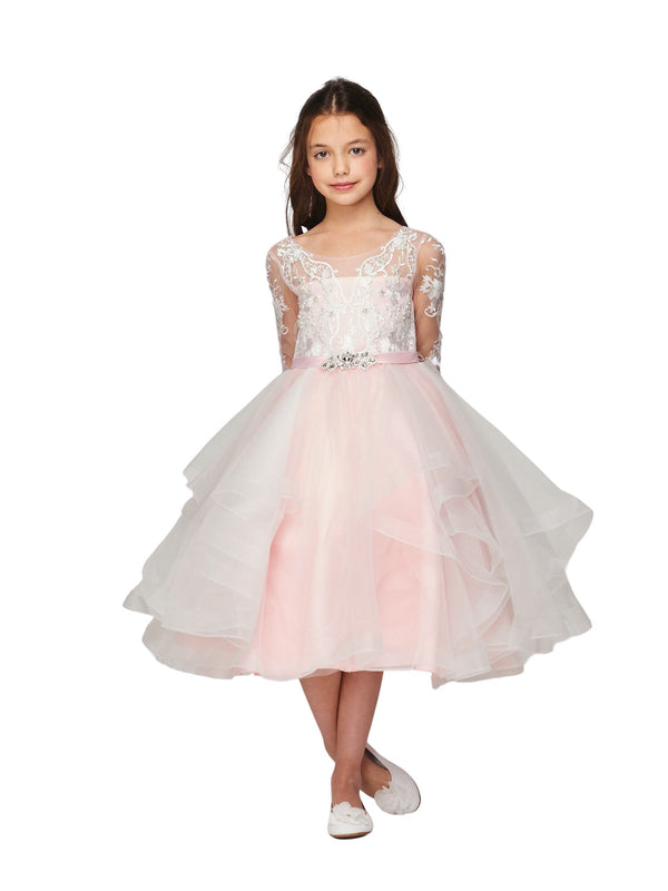 Girls Multi Color Lace Rhinestone Brooch Satin Ribbon Flower Girl Dress 2-16 - SophiasStyle.com